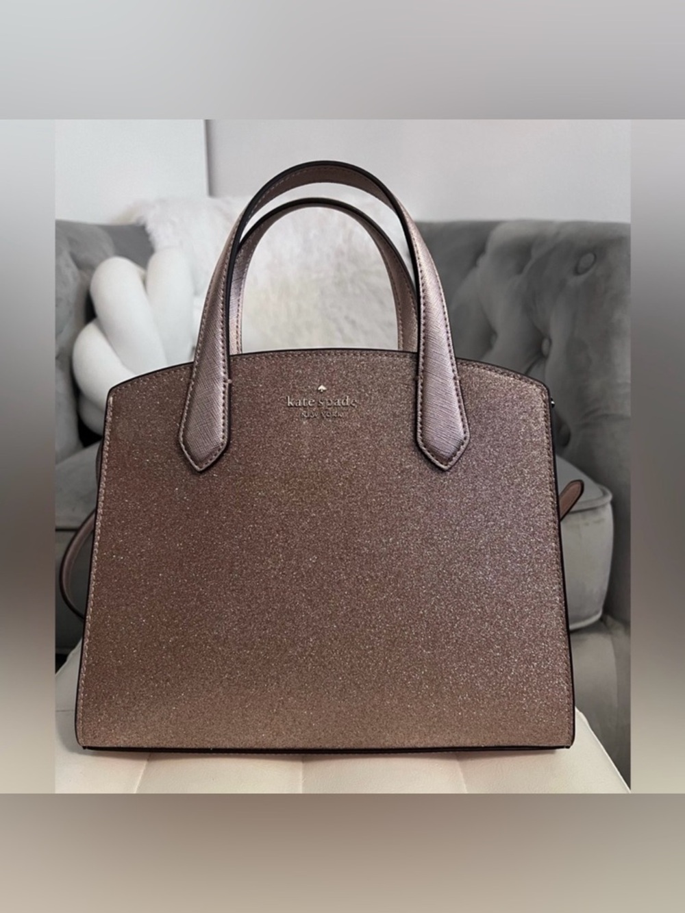 NWOT Kate Spade Rose Gold Glitter Tinsel Satchel